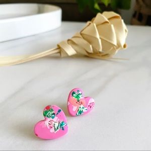Polymer clay heart printed stud earrings